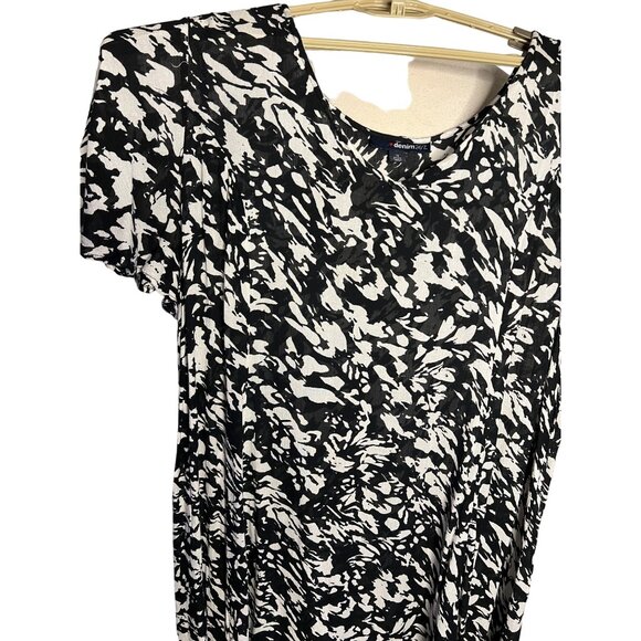 Denim 24/7 Black & White Abstract Print Dress 1X 22/24 Oversized Maxi - Picture 2 of 13